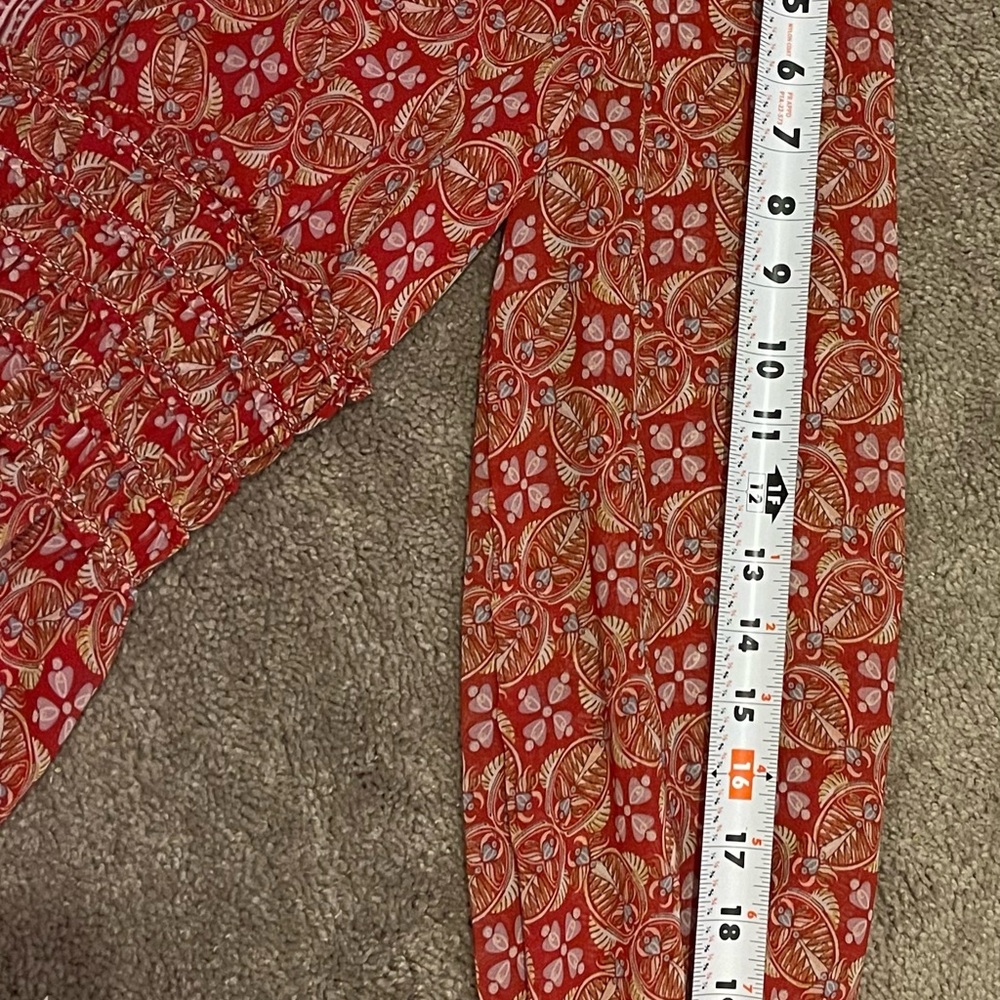 Max Studio London Women's L  Red Boho Paisley Smocked Ruffle dresses - Picture 10 of 15